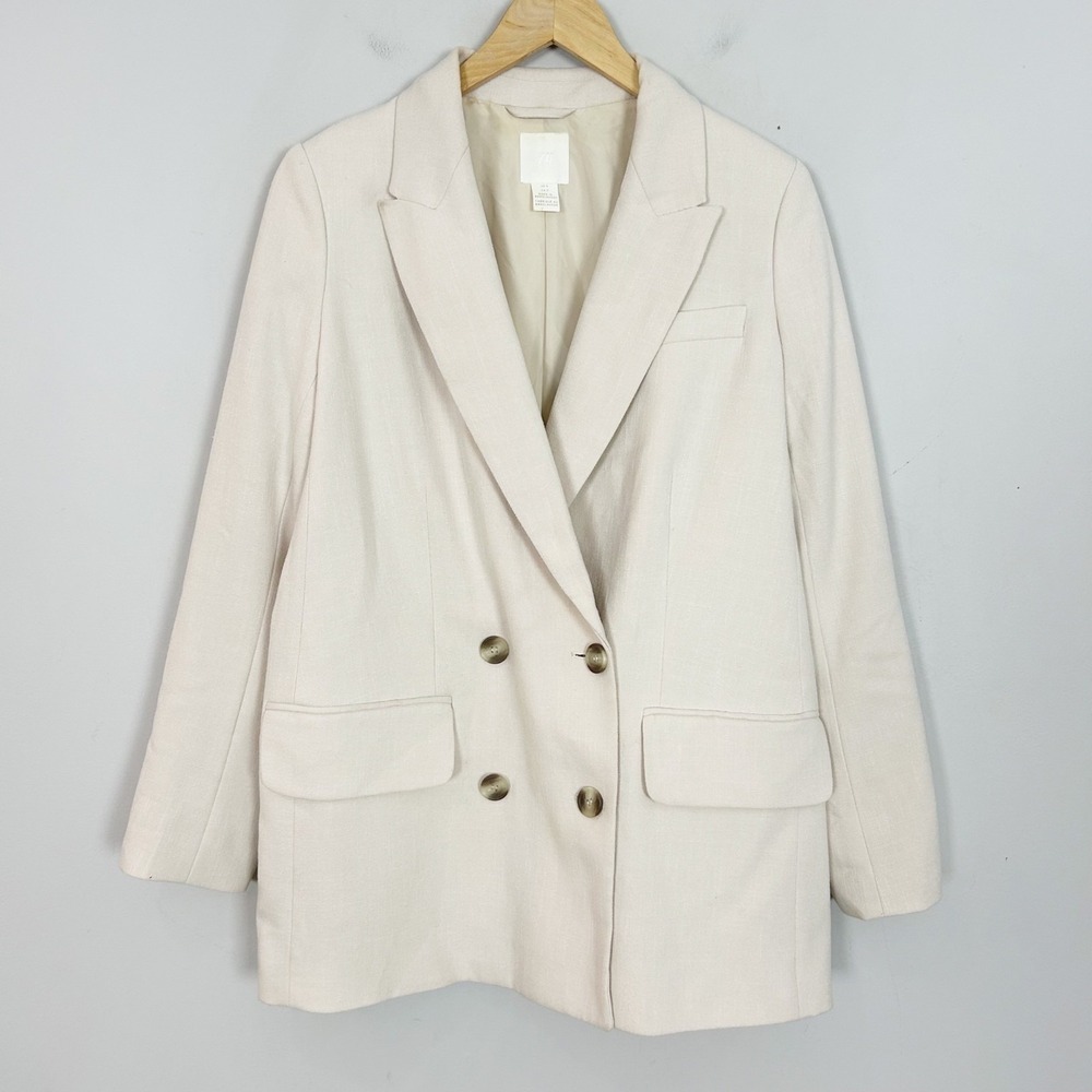 H&M Beige Classic Blazer Jacket Oversized Double Breasted Classic Size Small